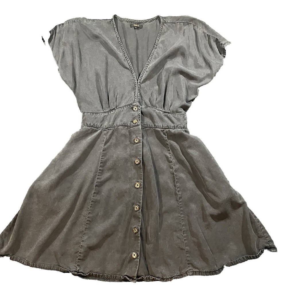Quince Vintage Wash Tencel button front midi dress M black